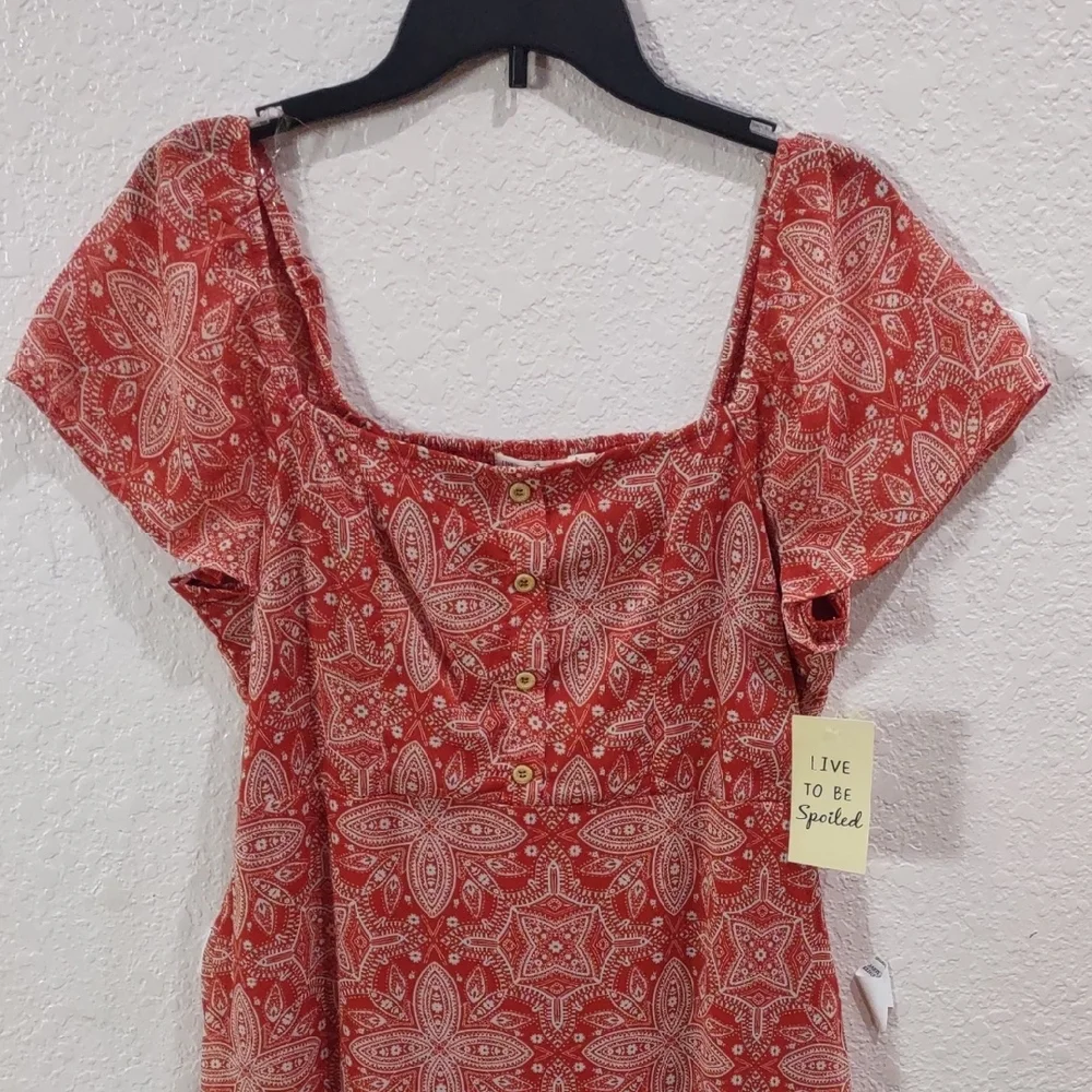 Live To Be Spoiled Patterned Short Sleeve Dress - Picture 4 of 16